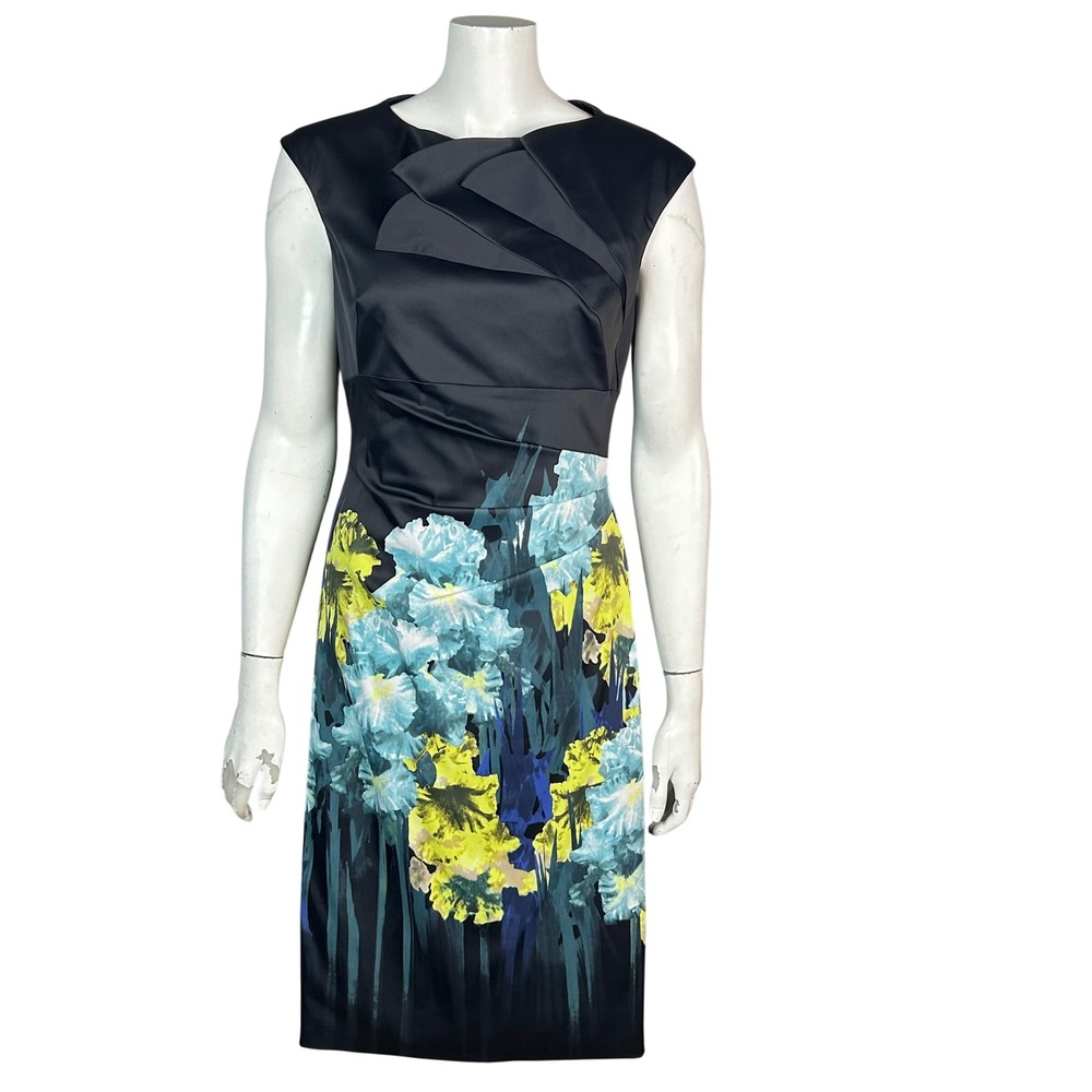 Karen Millen Floral Iris Satin Sheath Dress size 10 Office Event Professional